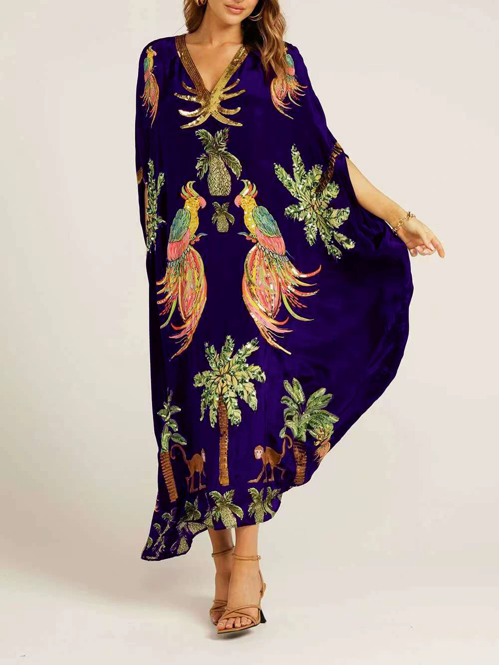 V-neck Printed Loose Fashion Dress