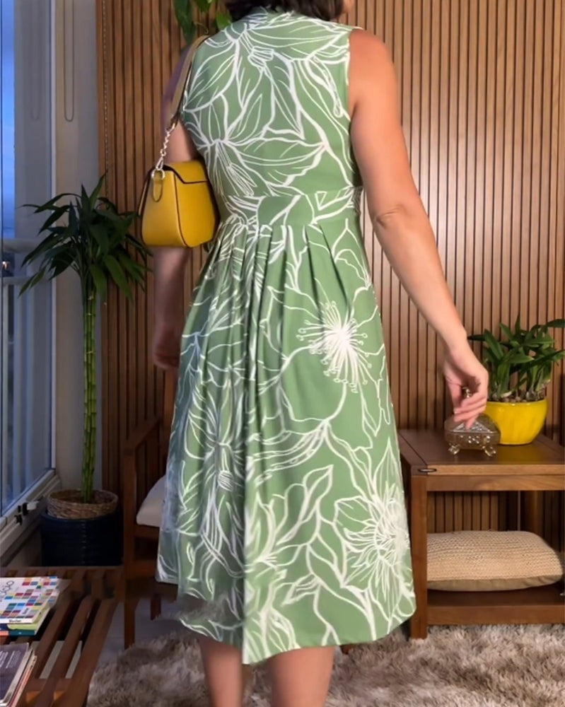 lusailstore - Sleeveless V-Neck Waist-Cinching Dress