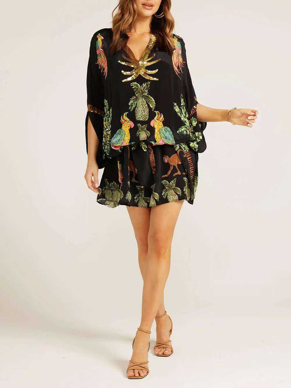 V-neck Printed Loose Fashion Dress