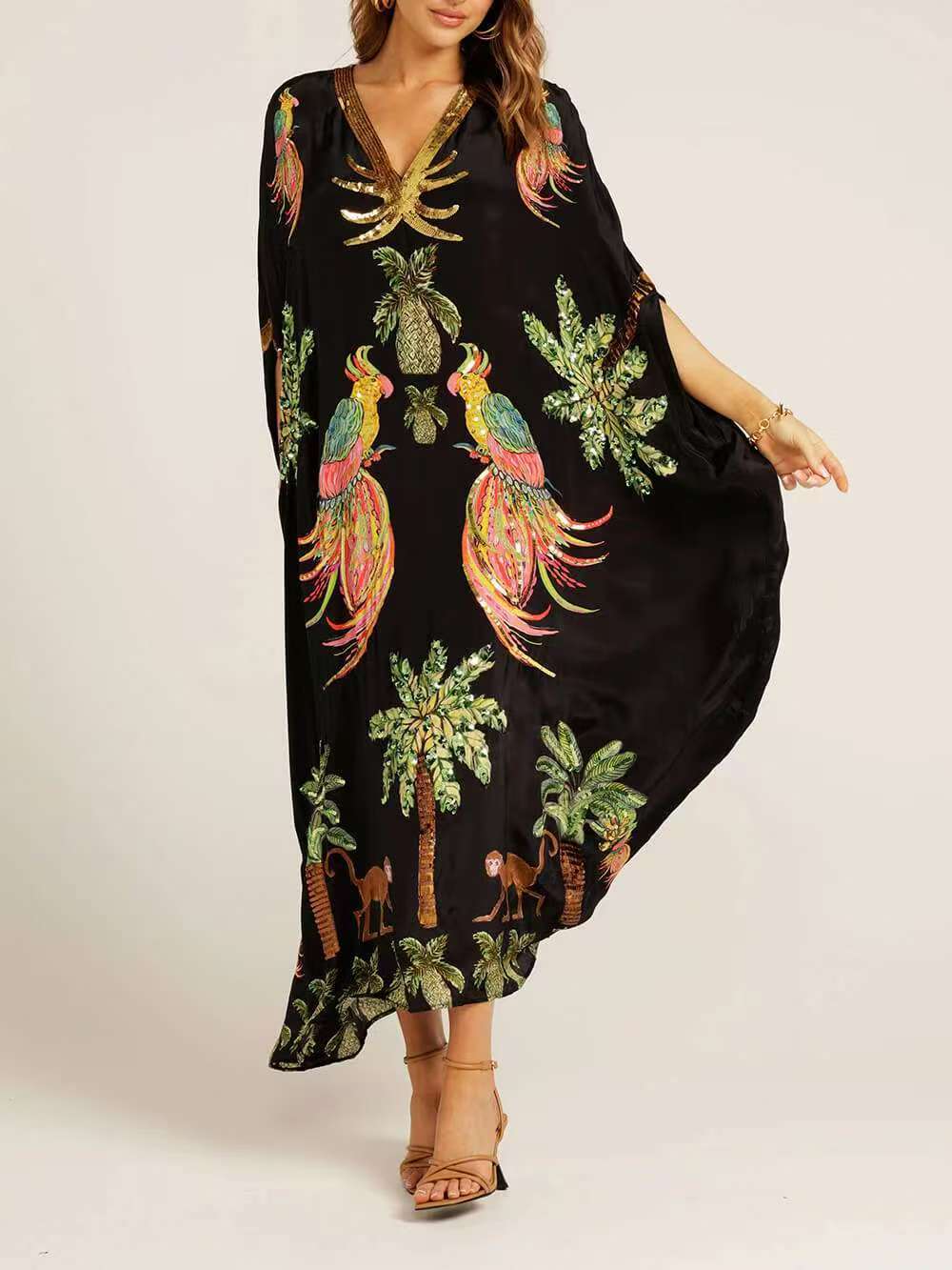 V-neck Printed Loose Fashion Dress