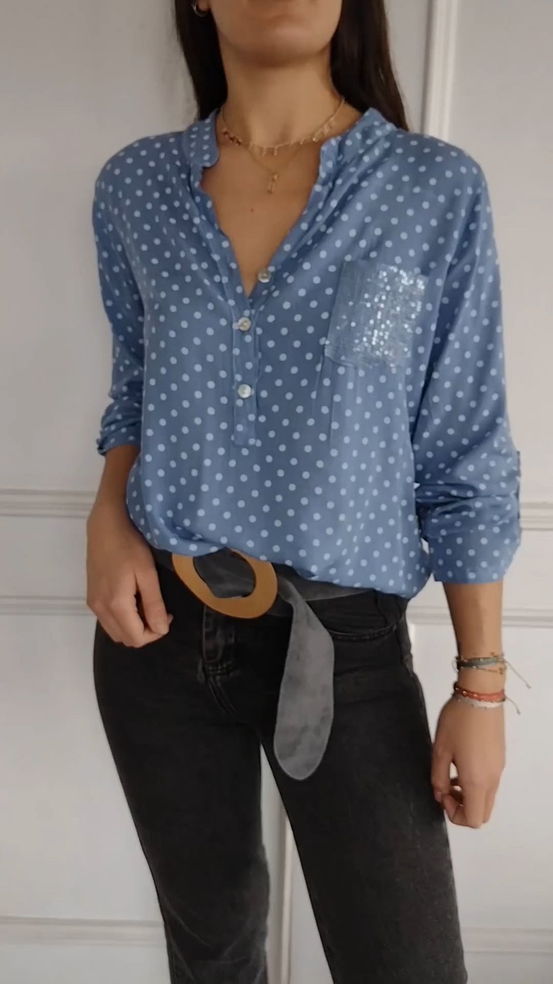 Women's V-neck Polka Dot Sequined Casual Shirt (Buy 2 Free Shipping)