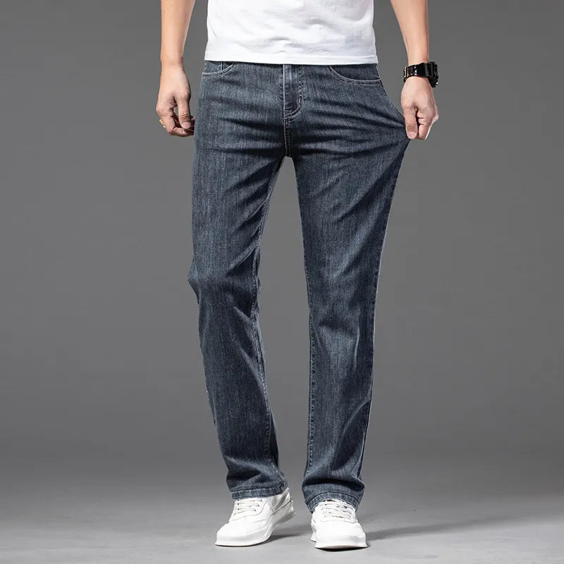 🔥 Men’s Casual Half-Elastic Waist Stretch Denim Trousers – Perfect Fit, Maximum Comfort! 🔥