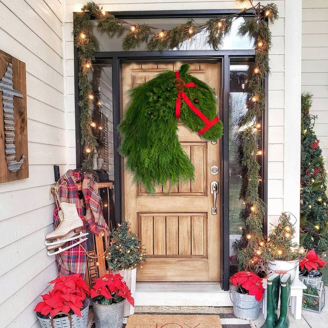 🔥Hot sale🔥Winter Wreath Farmhouses Horse Head Christmas Wreath