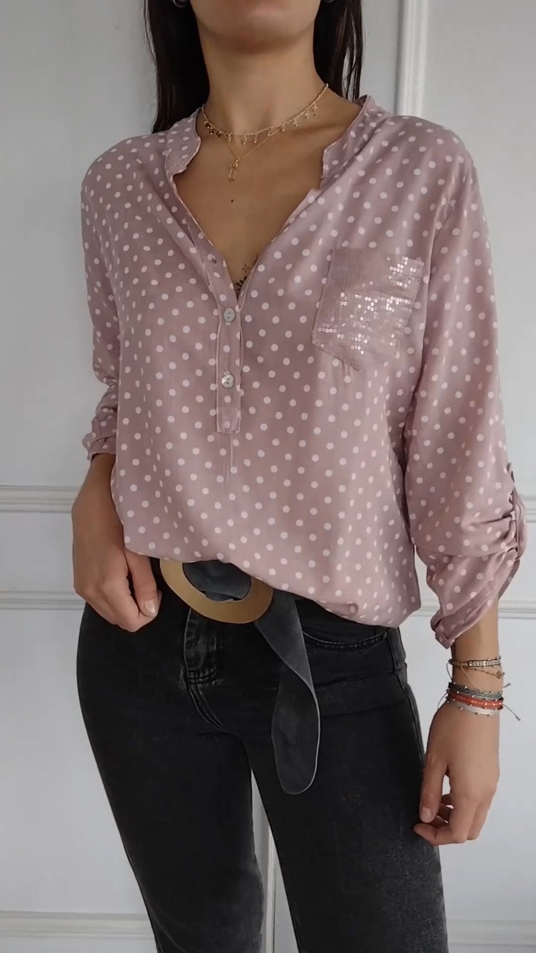 Women's V-neck Polka Dot Sequined Casual Shirt (Buy 2 Free Shipping)