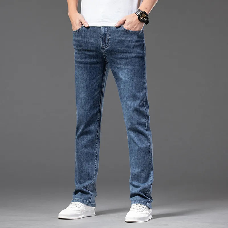 🔥 Men’s Casual Half-Elastic Waist Stretch Denim Trousers – Perfect Fit, Maximum Comfort! 🔥