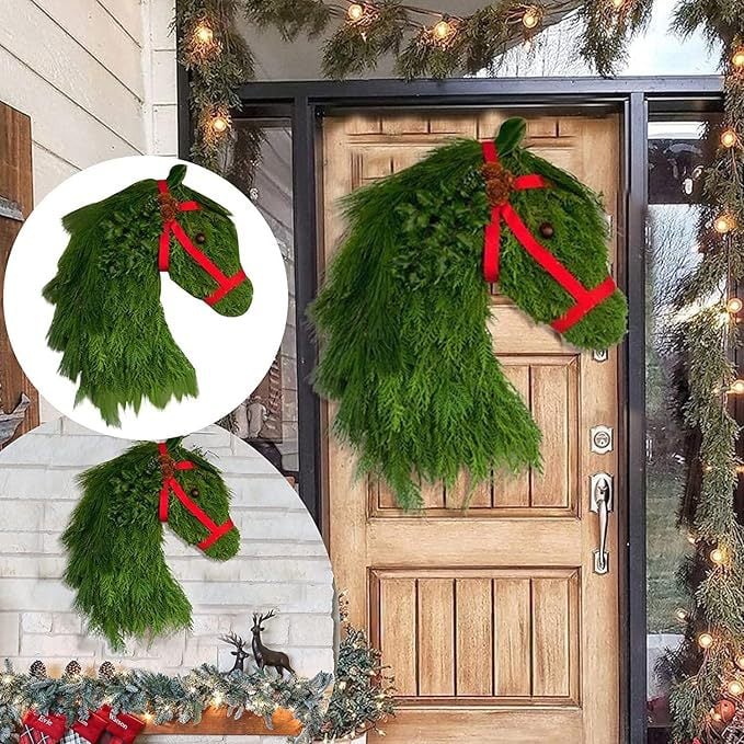 🔥Hot sale🔥Winter Wreath Farmhouses Horse Head Christmas Wreath