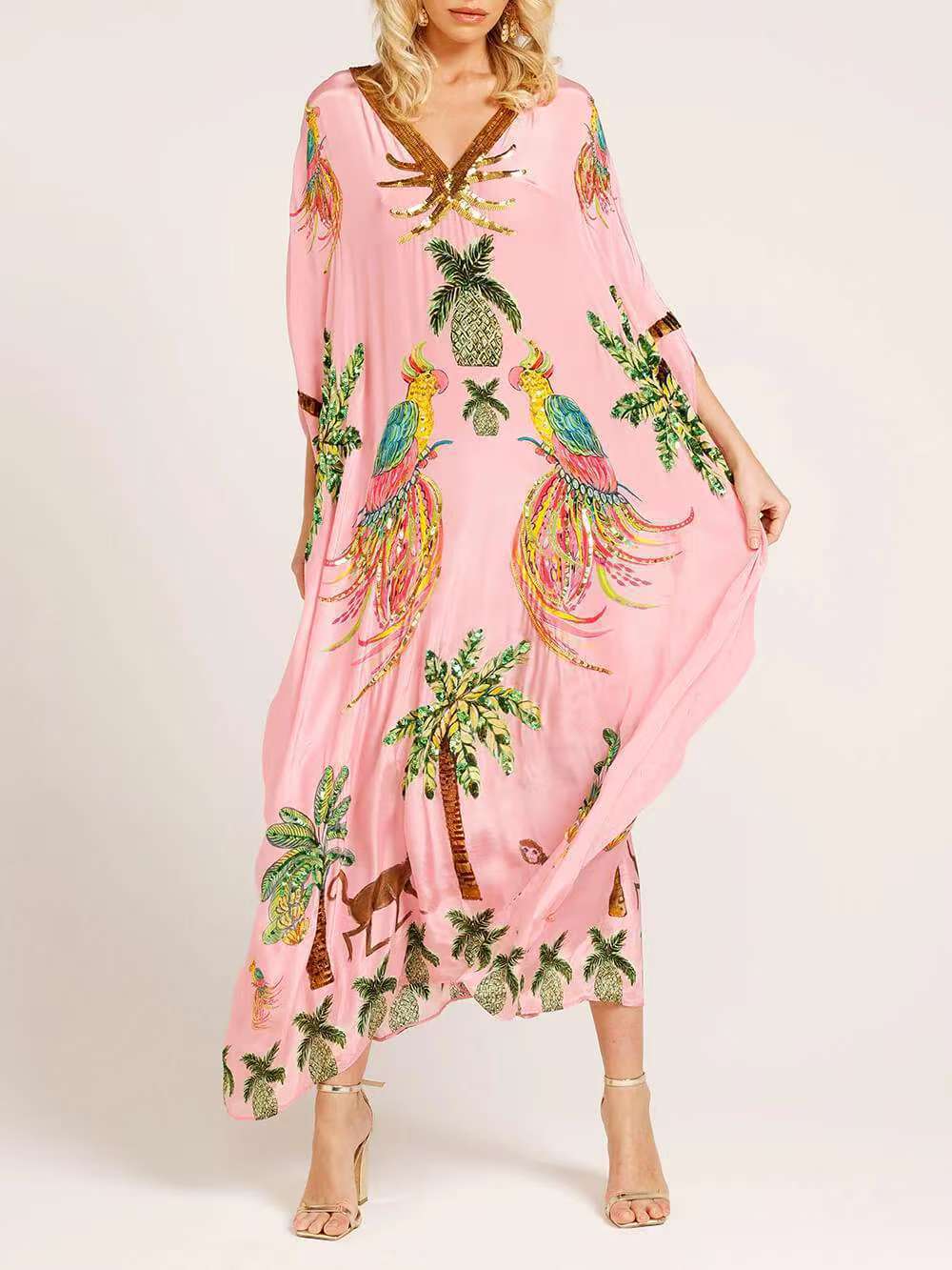 V-neck Printed Loose Fashion Dress