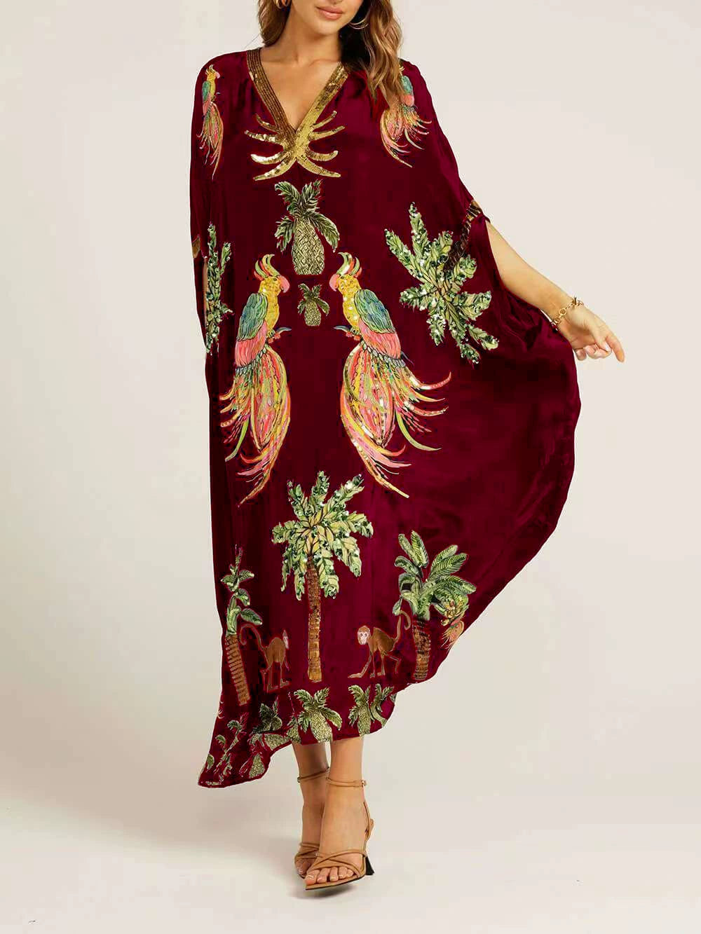 V-neck Printed Loose Fashion Dress