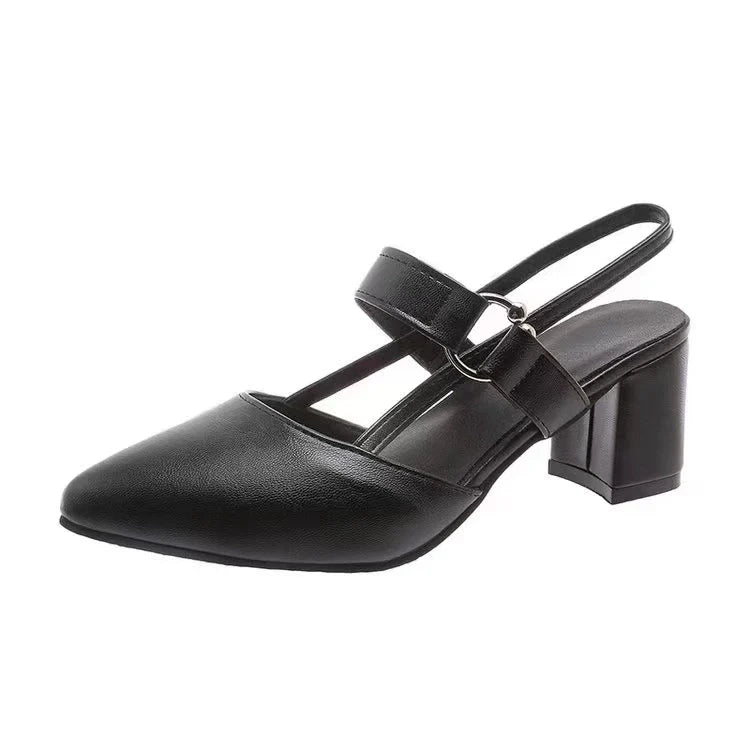 lusailstore -Women's thick heel pointed toe buckle high heel sandals