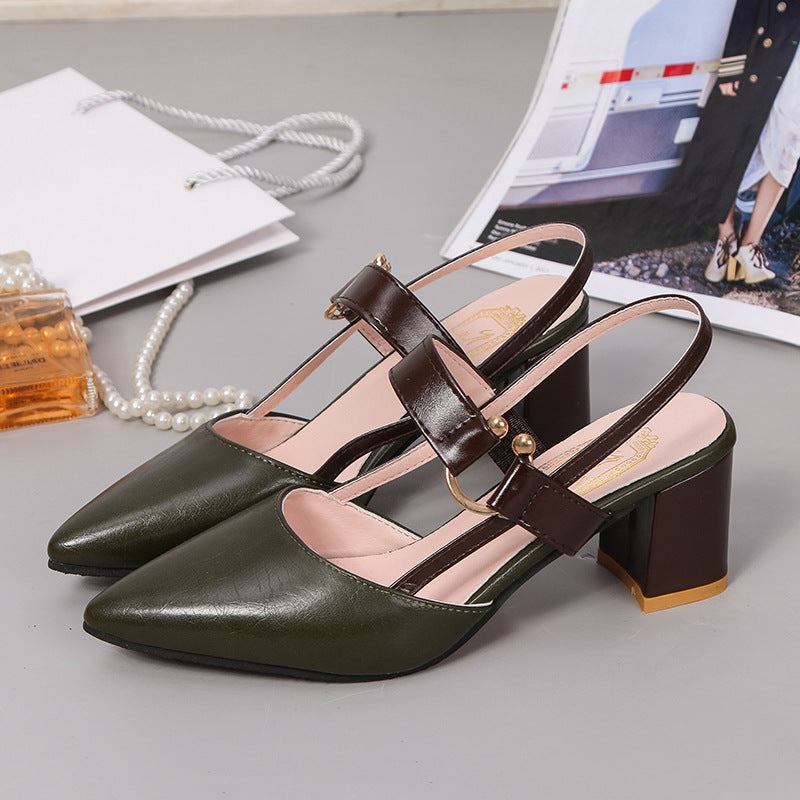 lusailstore -Women's thick heel pointed toe buckle high heel sandals