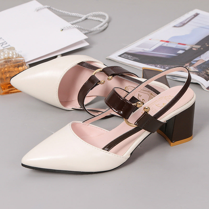 lusailstore -Women's thick heel pointed toe buckle high heel sandals