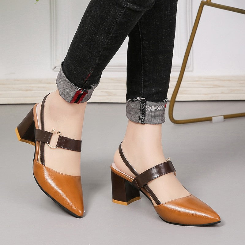 lusailstore -Women's thick heel pointed toe buckle high heel sandals
