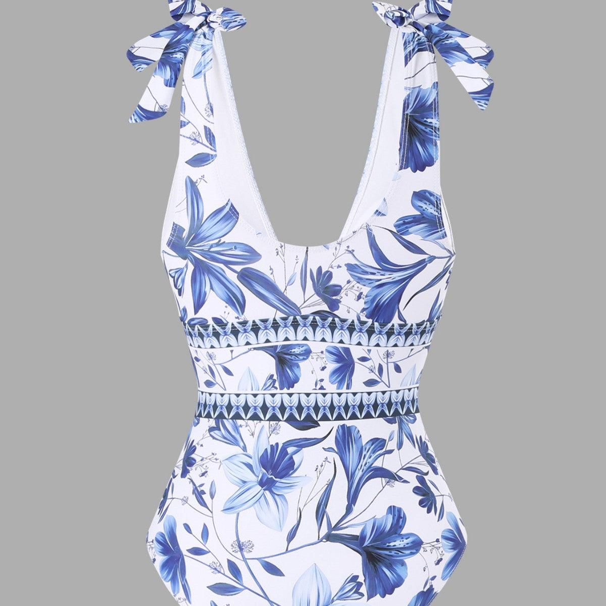 lusailstore - blue and white porcelain swimsuit wrap skirt suits