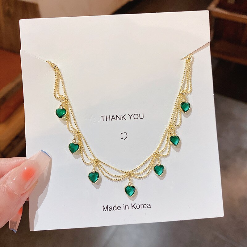 🔥Last day 56% limited time offer 🔥Green crystal metal braided mesh pendant necklace