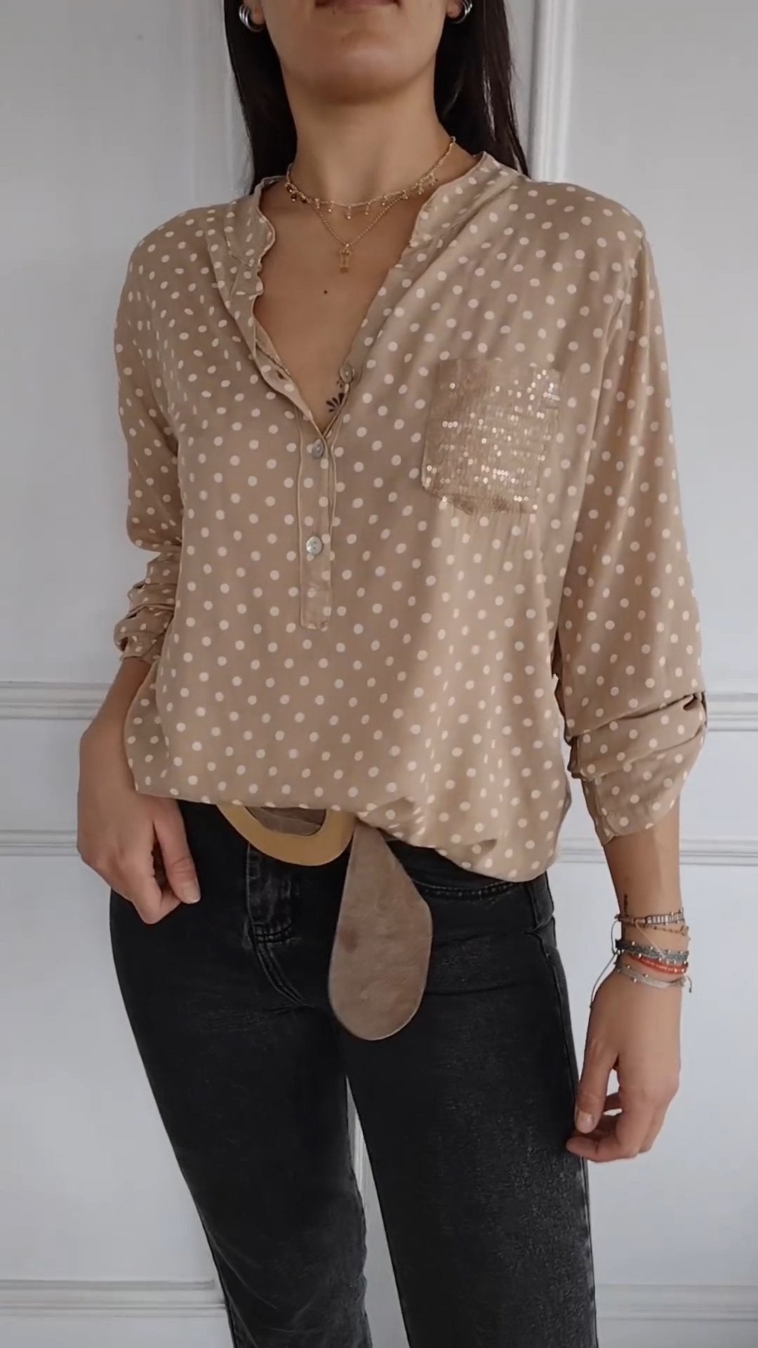 Women's V-neck Polka Dot Sequined Casual Shirt (Buy 2 Free Shipping)