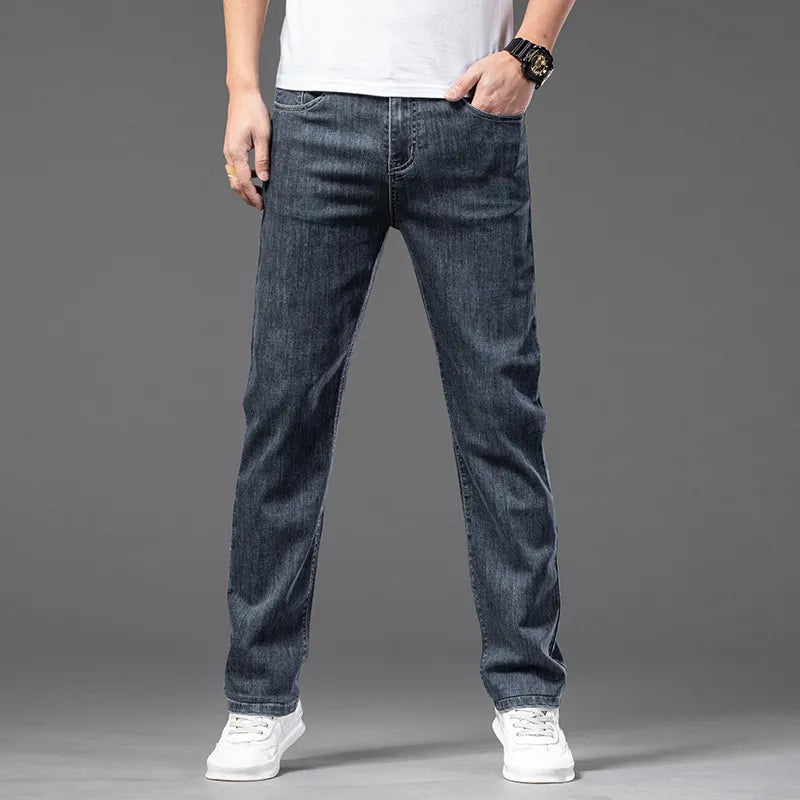 🔥 Men’s Casual Half-Elastic Waist Stretch Denim Trousers – Perfect Fit, Maximum Comfort! 🔥