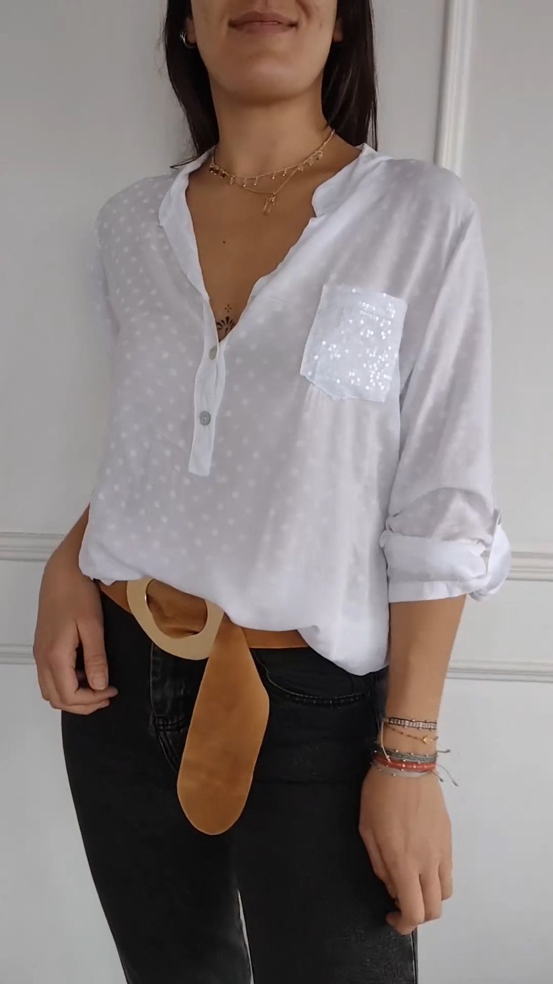 Women's V-neck Polka Dot Sequined Casual Shirt (Buy 2 Free Shipping)