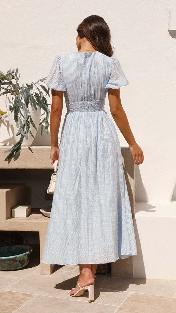 🔥Hot sale🔥Rustic V Neck Button Zip Pleated Slit Puff Sleeve Maxi Dress