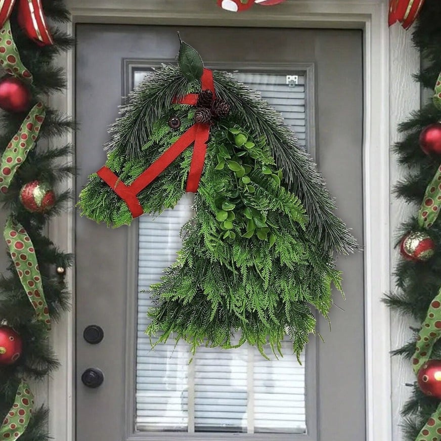 🔥Hot sale🔥Winter Wreath Farmhouses Horse Head Christmas Wreath