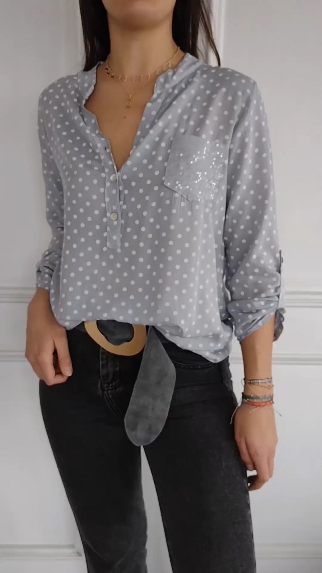 Women's V-neck Polka Dot Sequined Casual Shirt (Buy 2 Free Shipping)