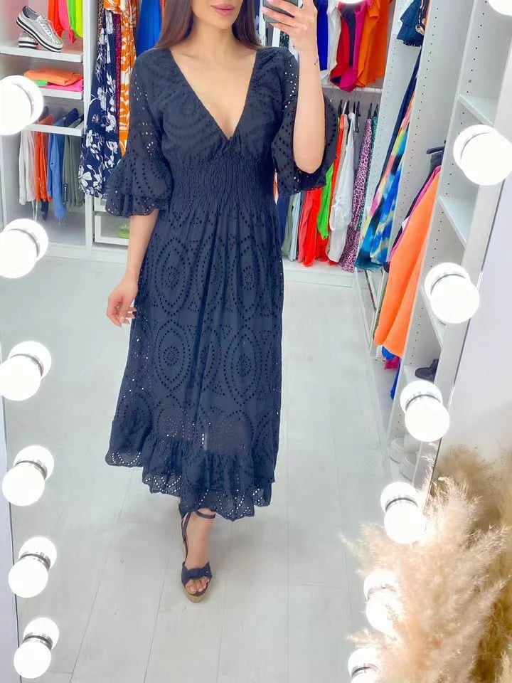 🔥Limited time hot sale🔥Embroidered ruffle sleeve midi skirt