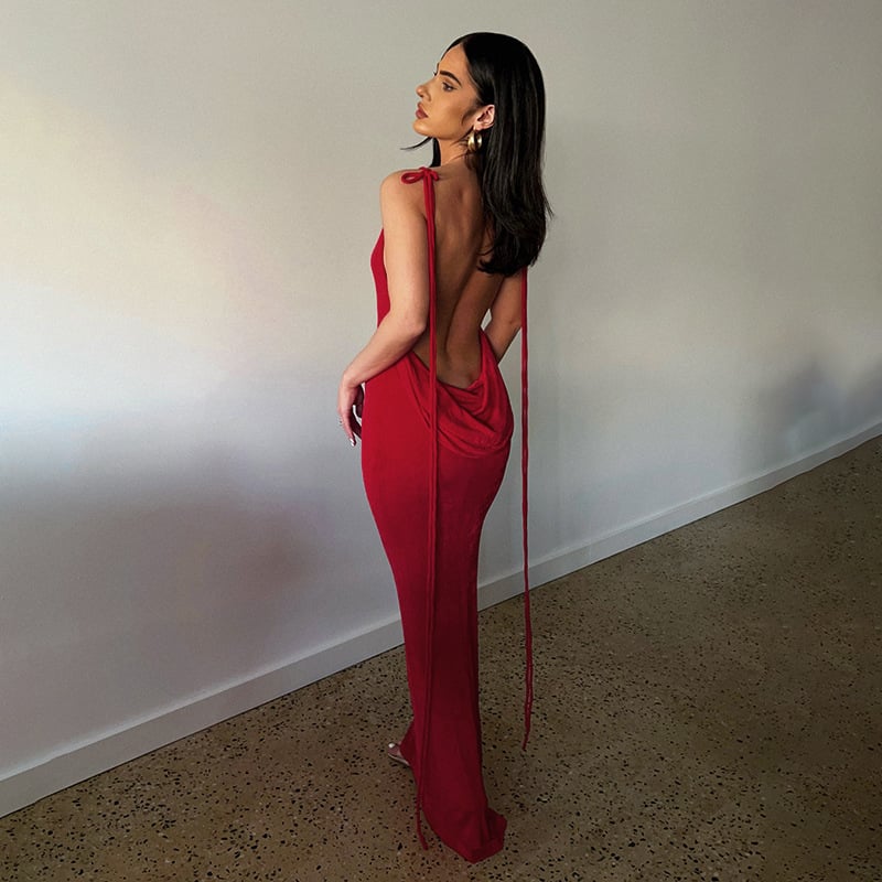 🌟 Fashion halter sexy backless slim package hip temperament dress