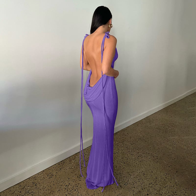 🌟 Fashion halter sexy backless slim package hip temperament dress