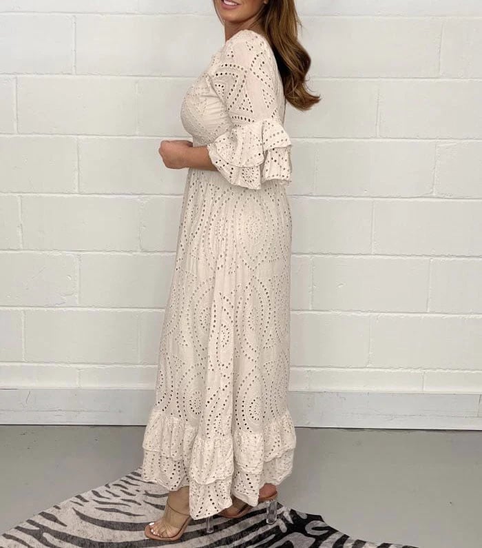 🔥Limited time hot sale🔥Embroidered ruffle sleeve midi skirt