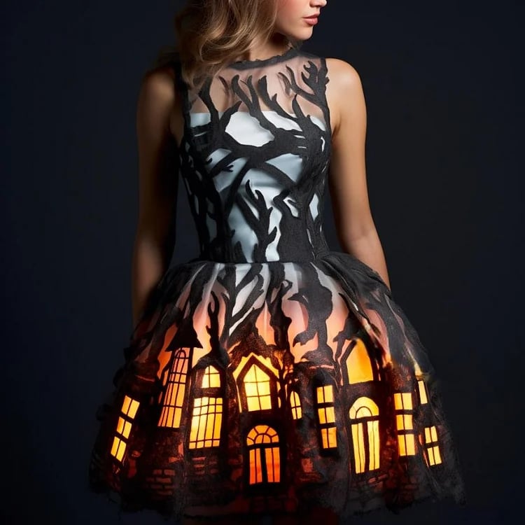 These stunning Halloween Silhouette Dresses Will Light Up Your Spooky Season!(Glow is a picture effect)