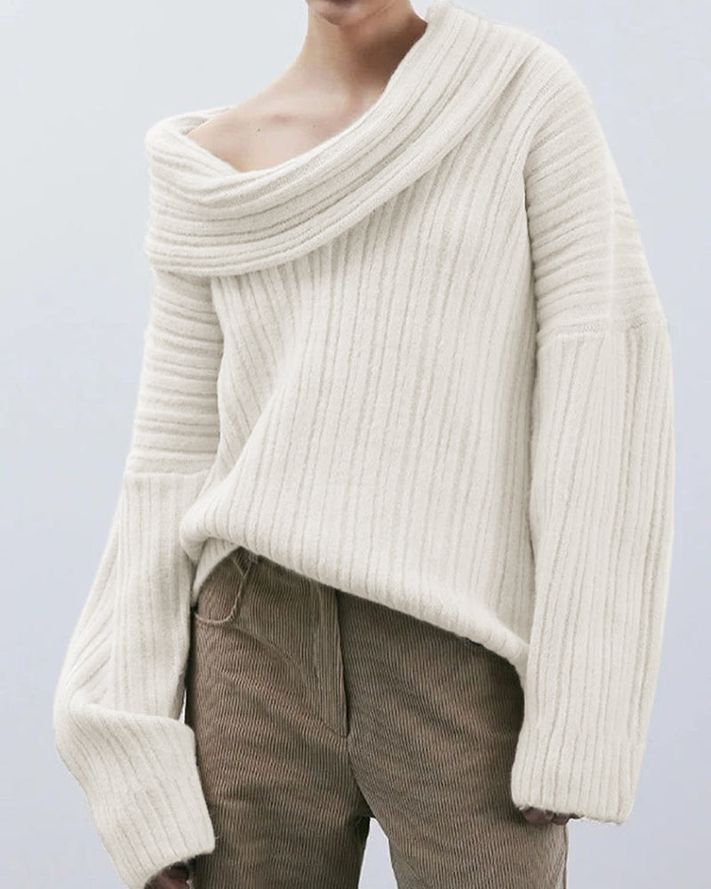 Hellohobot - Chic One Shoulder Wrapped Knitted Loose Sweater