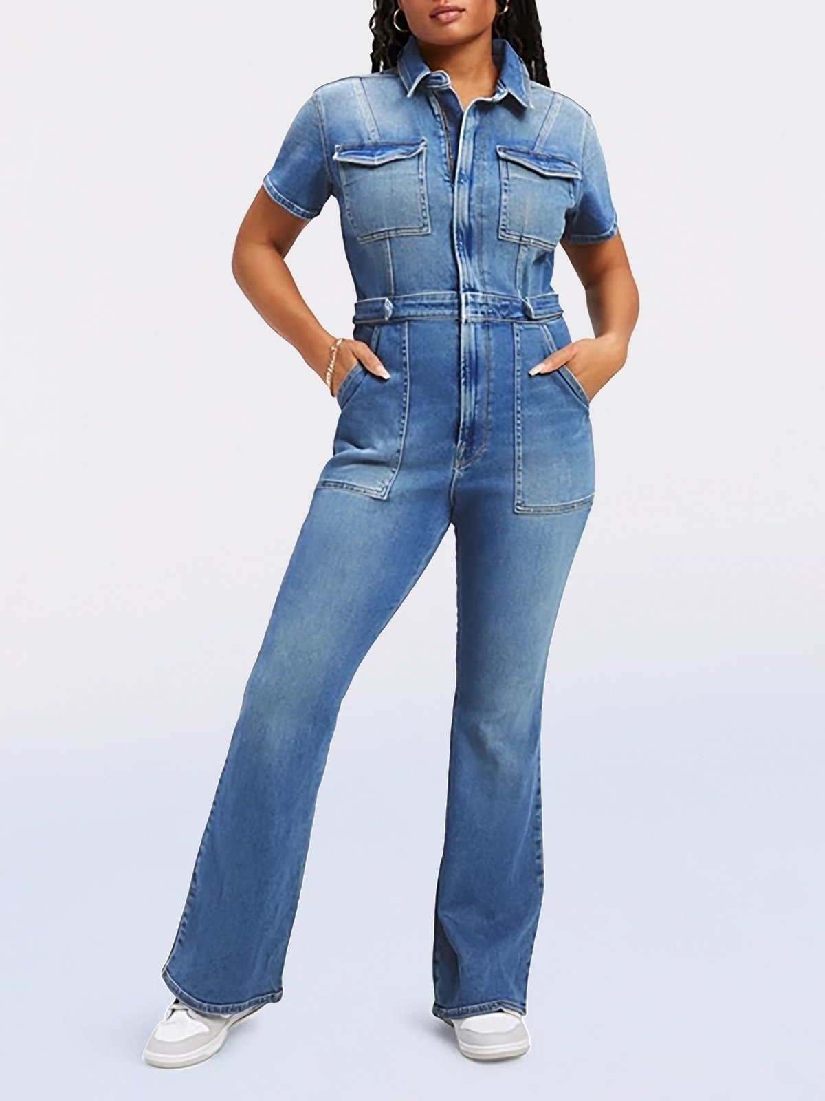 Hellohobot - Skinny Bootcut Denim Jumpsuit