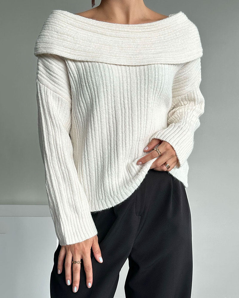 Hellohobot - Chic One Shoulder Wrapped Knitted Loose Sweater