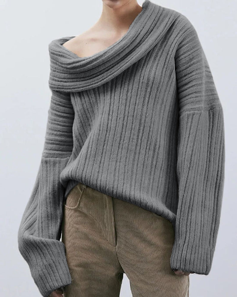 Hellohobot - Chic One Shoulder Wrapped Knitted Loose Sweater