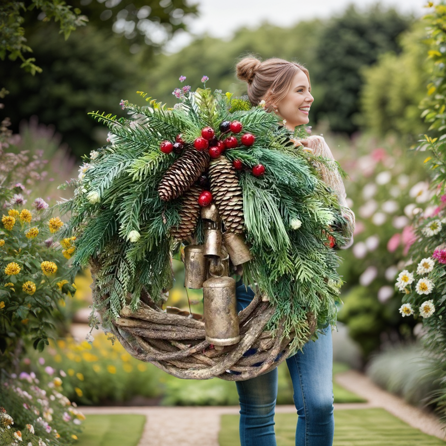 🎄Early Christmas Sale🍭 Farmhouse Christmas Wreath, Boho Wreath, Holiday Wreath