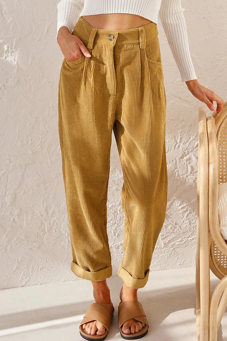 Hellohobot - Mid Rise Button Zipper Side Pocket Corduroy Casual Pants