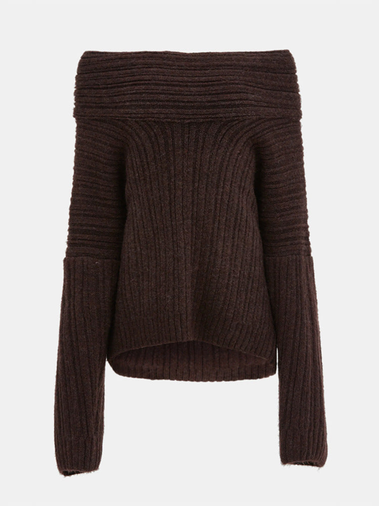 Hellohobot - Chic One Shoulder Wrapped Knitted Loose Sweater