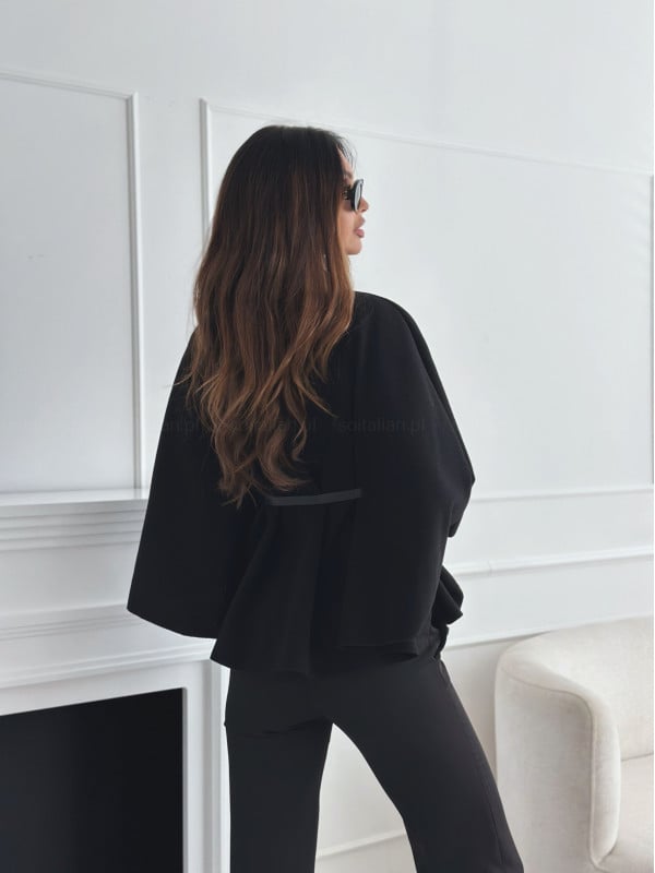 Hellohobot - Elegant Solid Color Belted Wool Cape Jacket