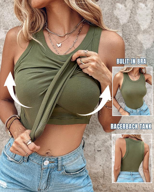 🔥Hot sale🔥Round Neck Ribbed Tank Top With Built-in Bra