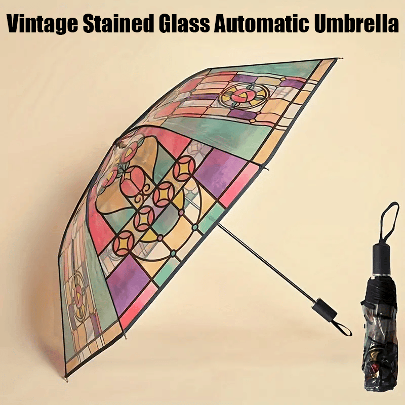 Hellohobot - Vintage Stained Glass Automatic Umbrella