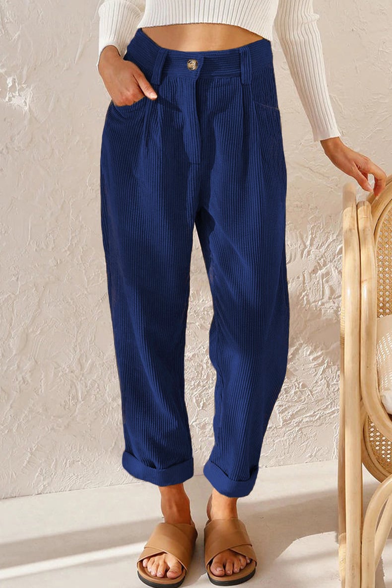 Hellohobot - Mid Rise Button Zipper Side Pocket Corduroy Casual Pants