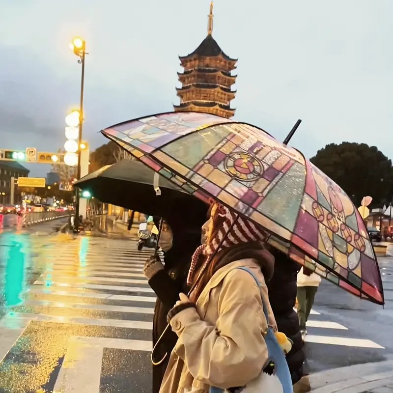 Hellohobot - Vintage Stained Glass Automatic Umbrella