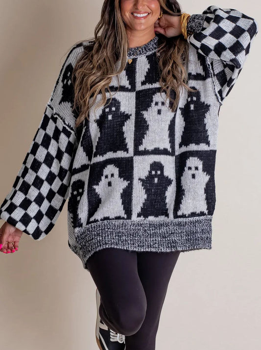 🔥Hot sale🔥Women's Halloween Checkered Sweater