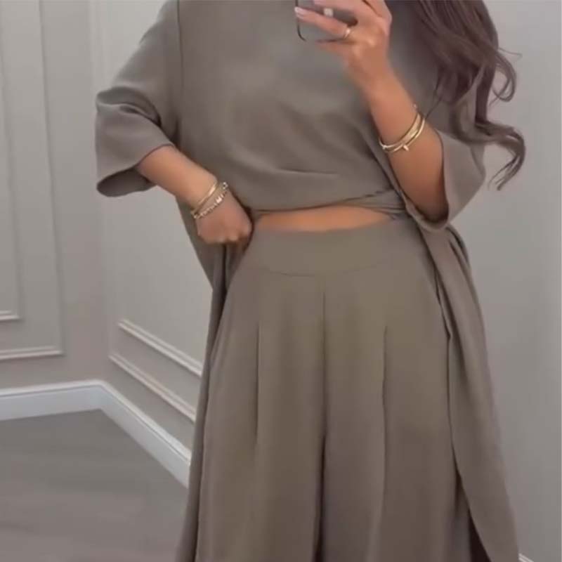 💕Solid Color Irregular Top & Wide-Leg Pants 2-PCS Set