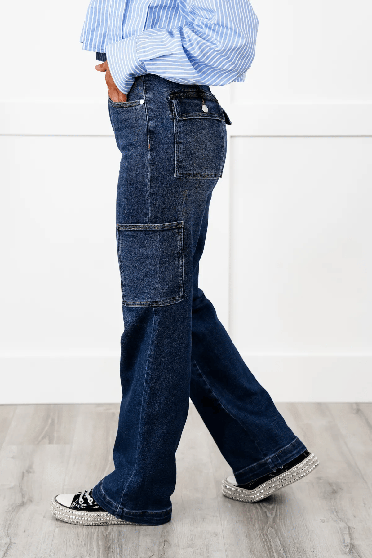 Tummy Control High Rise Cargo Wide Leg Jeans (Buy 2 Free Shipping)