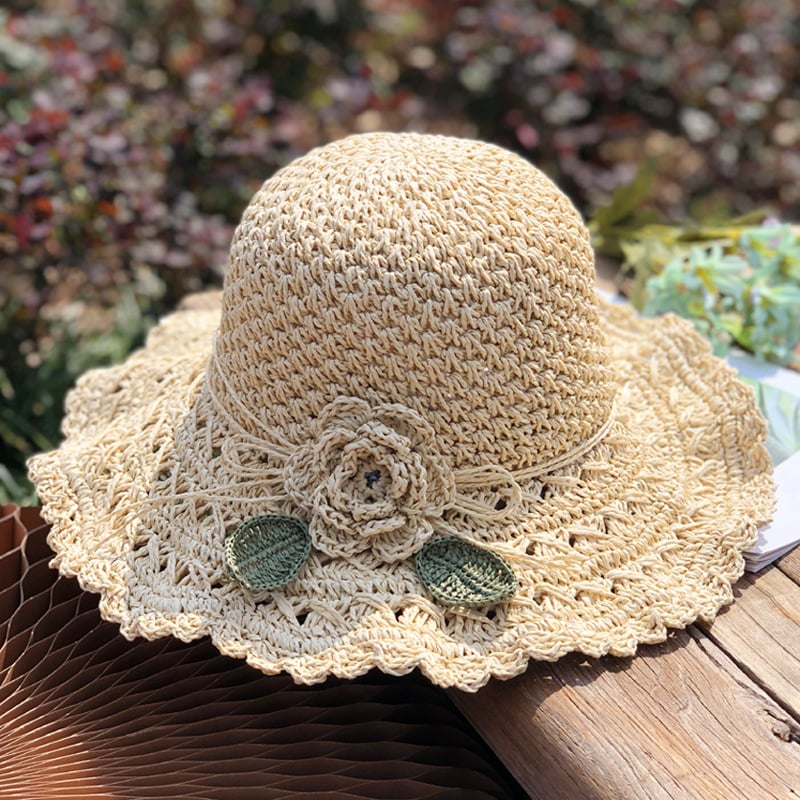 🔥Hot Sale 49% OFF✨ Elegant Crochet Straw Hat with Ruffle - Foldable Sun Hat