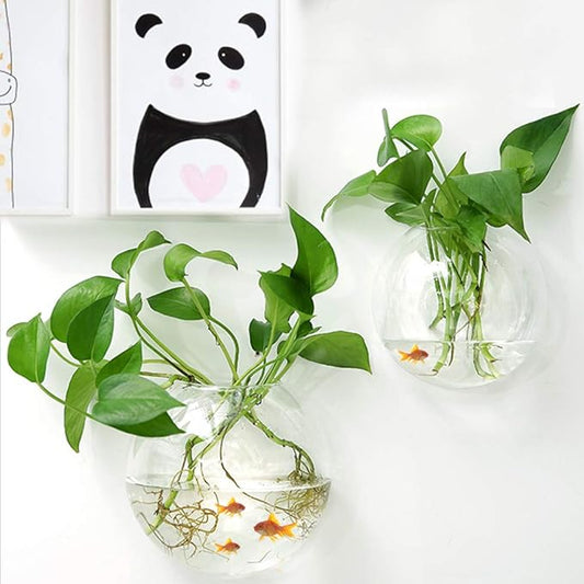 🔥Hot sale🔥Glass Oblate Globe Plants Containers Wall Mount Clear Flower Vase