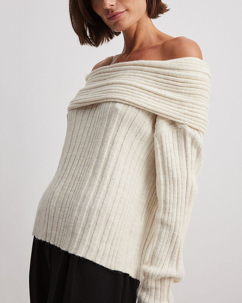 Hellohobot - Chic One Shoulder Wrapped Knitted Loose Sweater