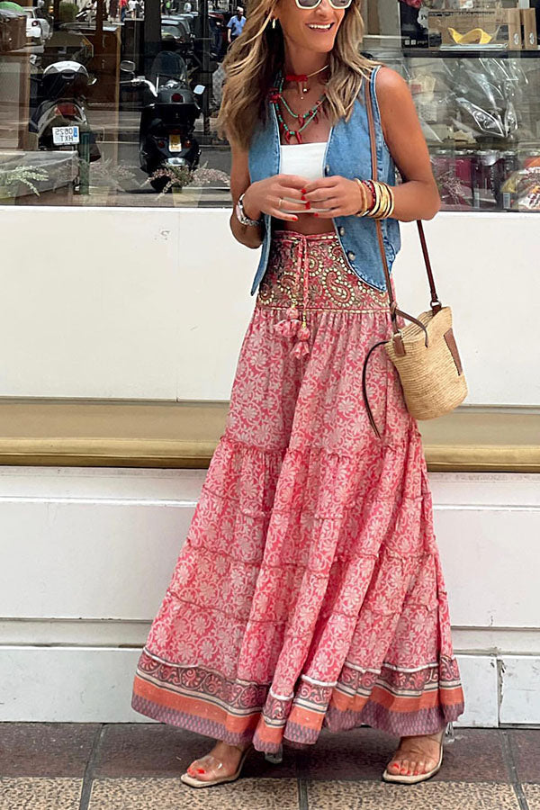 🔥Hot Sale 49% OFF🔥Bohemian paneled floral maxi skirt