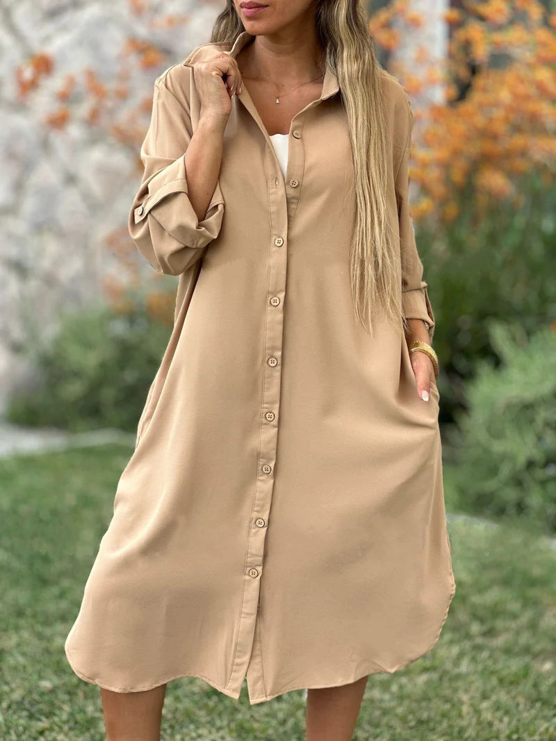 Hellohobot - Women's Casual Lapel Solid Color Shirt Coat