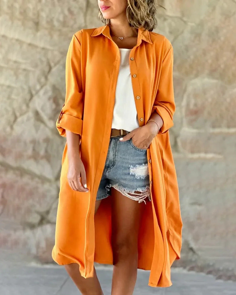 Hellohobot - Women's Casual Lapel Solid Color Shirt Coat